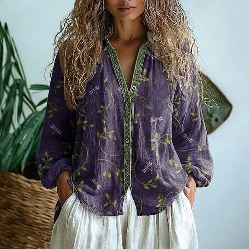 Olivia&Grace | Ambre™ - Vintage Leaf Print Blouse Olivia&Grace