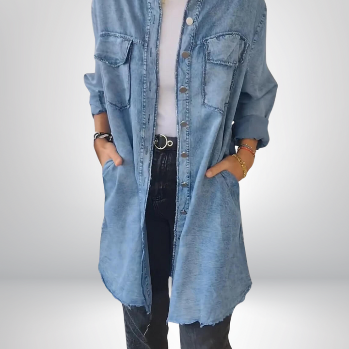 Liv - Långärmad denimjacka med klassisk krage Anna & Maja