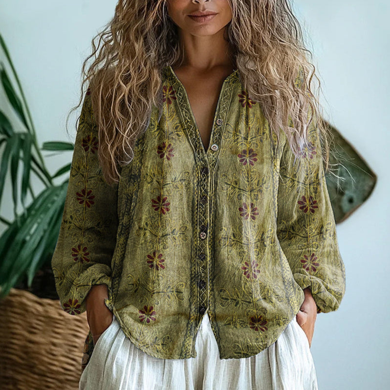 Olivia&Grace | Ambre™ - Vintage Leaf Print Blouse Olivia&Grace
