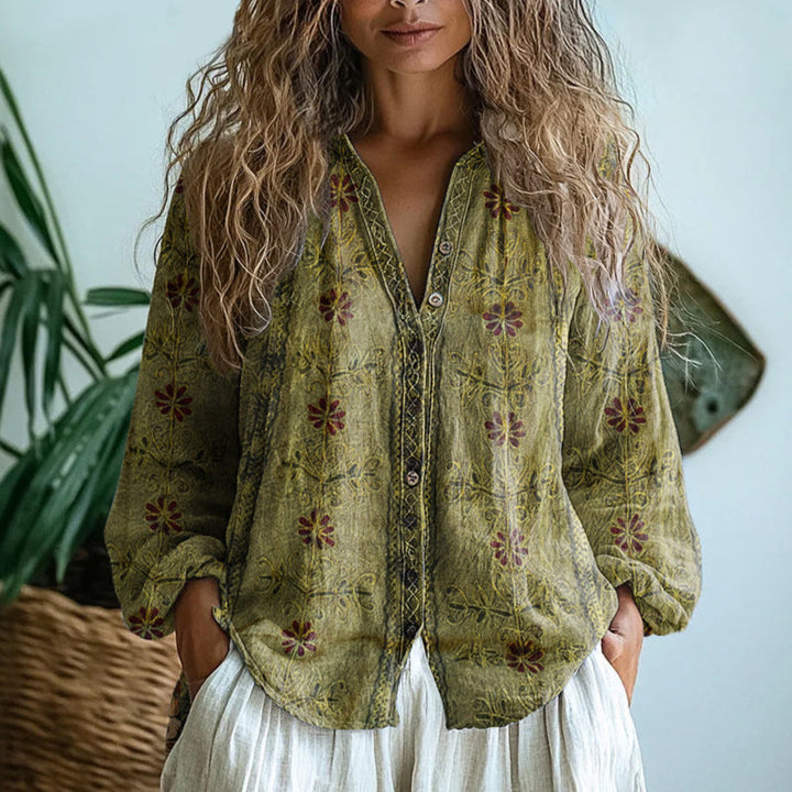Olivia&Grace | Ambre™ - Vintage Leaf Print Blouse Olivia&Grace