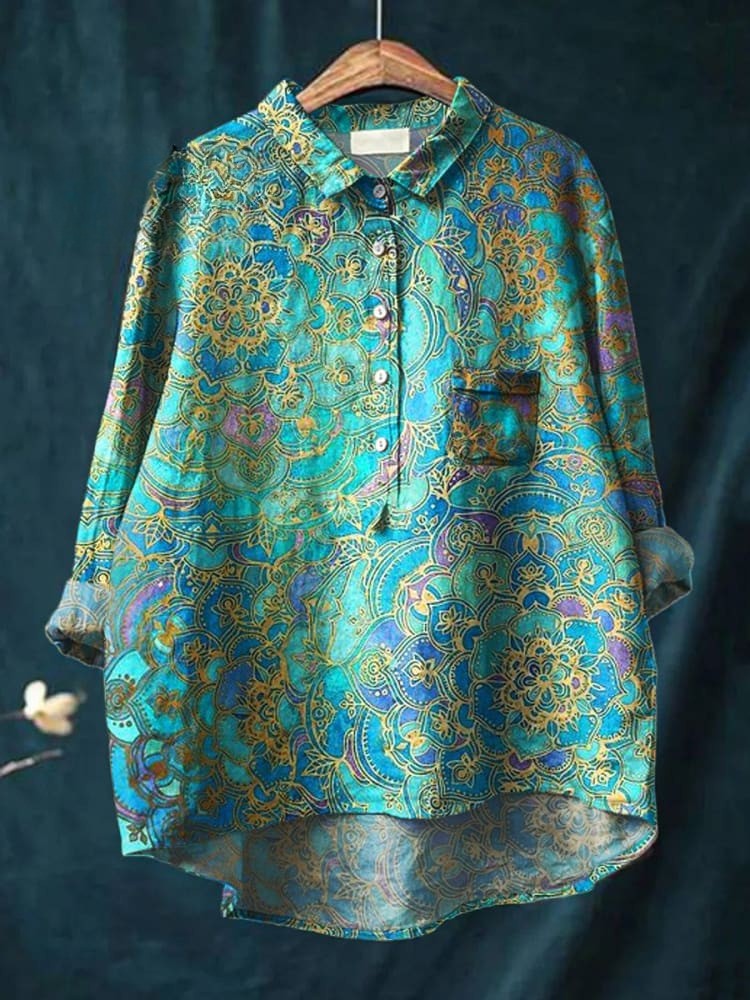Ivonne Retro  Art Print Casual  Linen Shirt My Store
